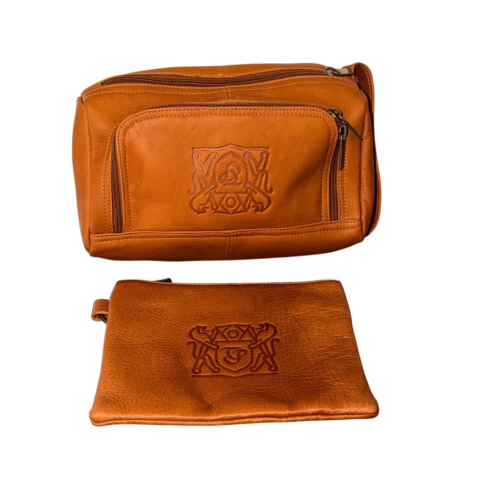 Walter Crafton Dopp Kit Men OS Brown Leather Toiletry Bag Set Travel Organizer